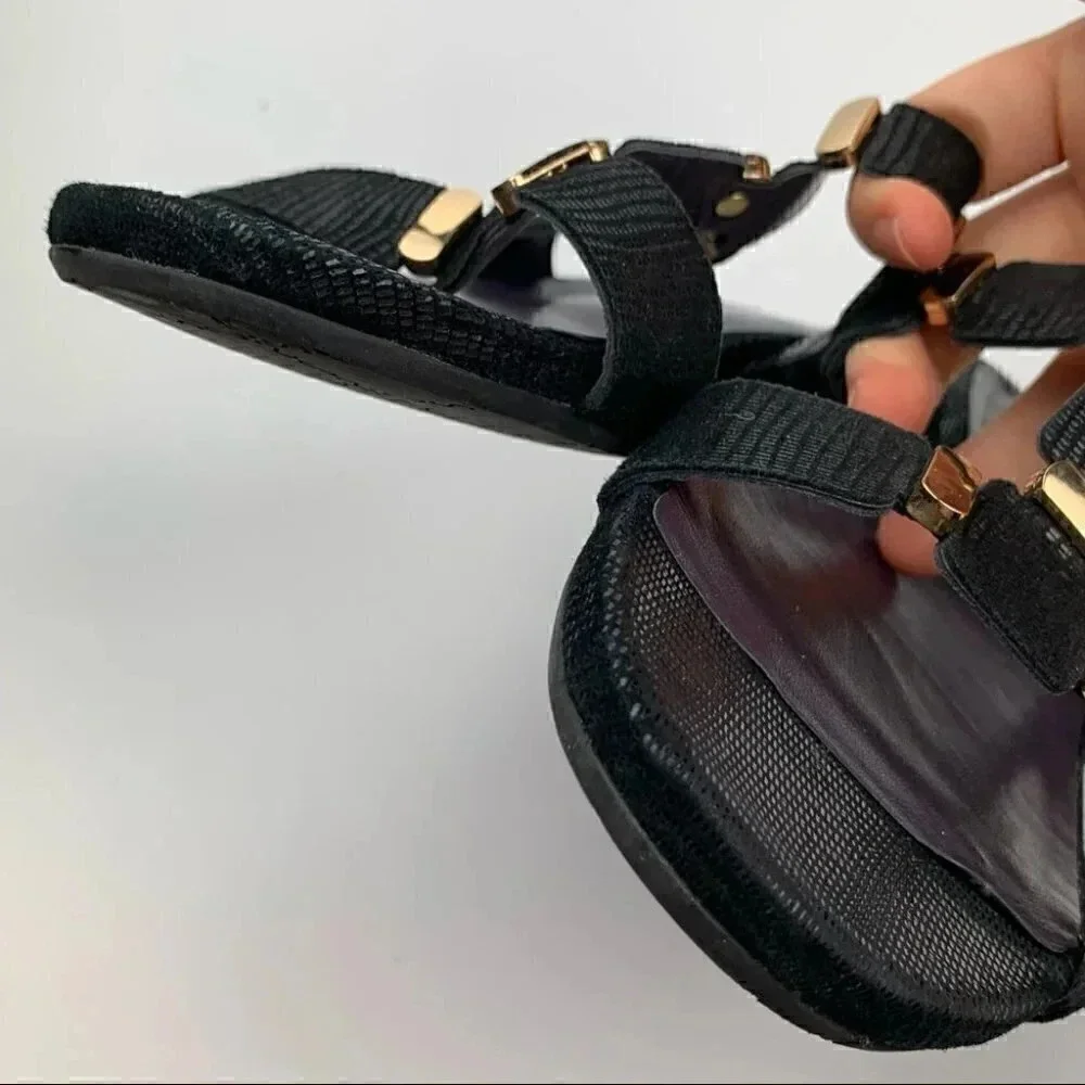 Vaneli womens heels size 7.5 black snakeskin print slid wedges coastalgranny